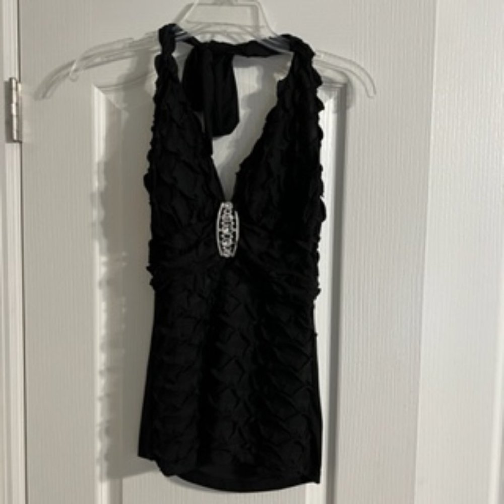 Lipstick Women's Jewel Halter Brooch Top Medium Black